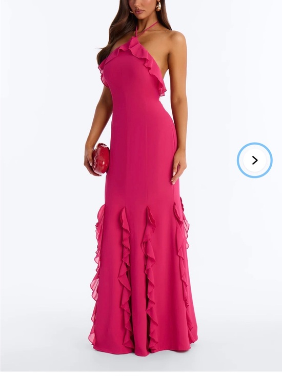 Fashion Nova Dresses & Skirts - Sleeveless Ruffled Halter Evening Gown in Hot Pink